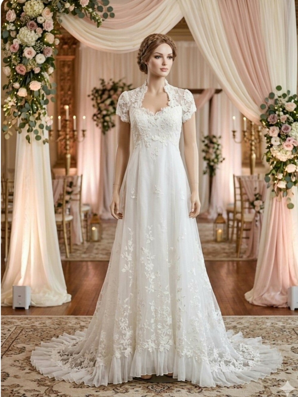 Vintage 1983 Bianchi White Lace Wedding Gown Size 2